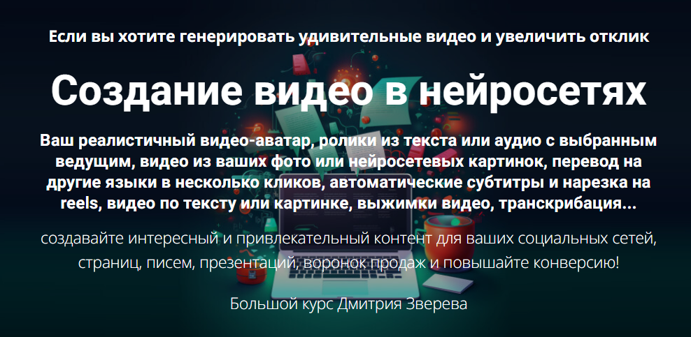 [Дмитрий Зверев] Создание разнообразных видео через Нейросети 2.0. Мини-курс по созданию видео через нейросети (2025)